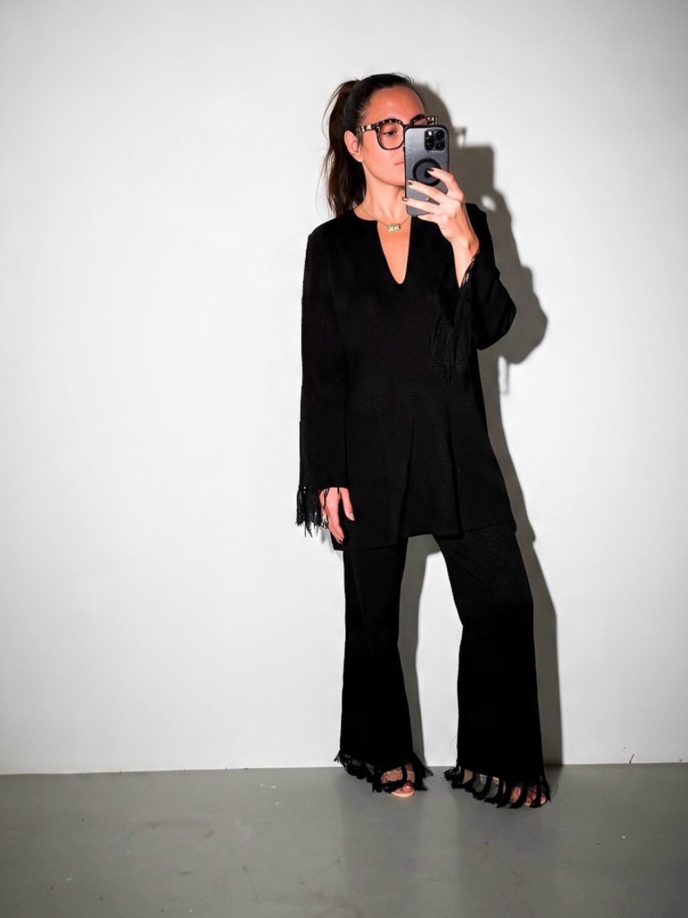 ZARA Black Fringed Tunic & Flare Pants Co-ord Matching Set | Size M/S